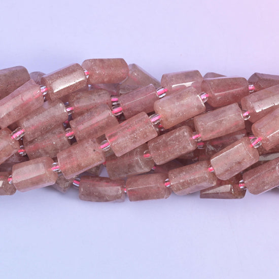 Strawberry Quartz Faceted Tube Beads Size 12x8mm Jewelry Making 15.5 Inch Strand