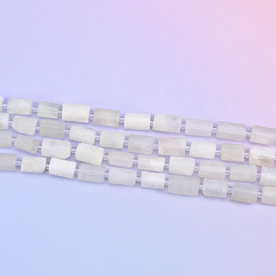 White Moonstone Faceted Tube Beads Size 12x8mm Jewelry Making 15.5 Inch Strand