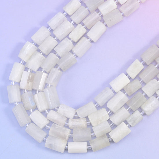 White Moonstone Faceted Tube Beads Size 12x8mm Jewelry Making 15.5 Inch Strand