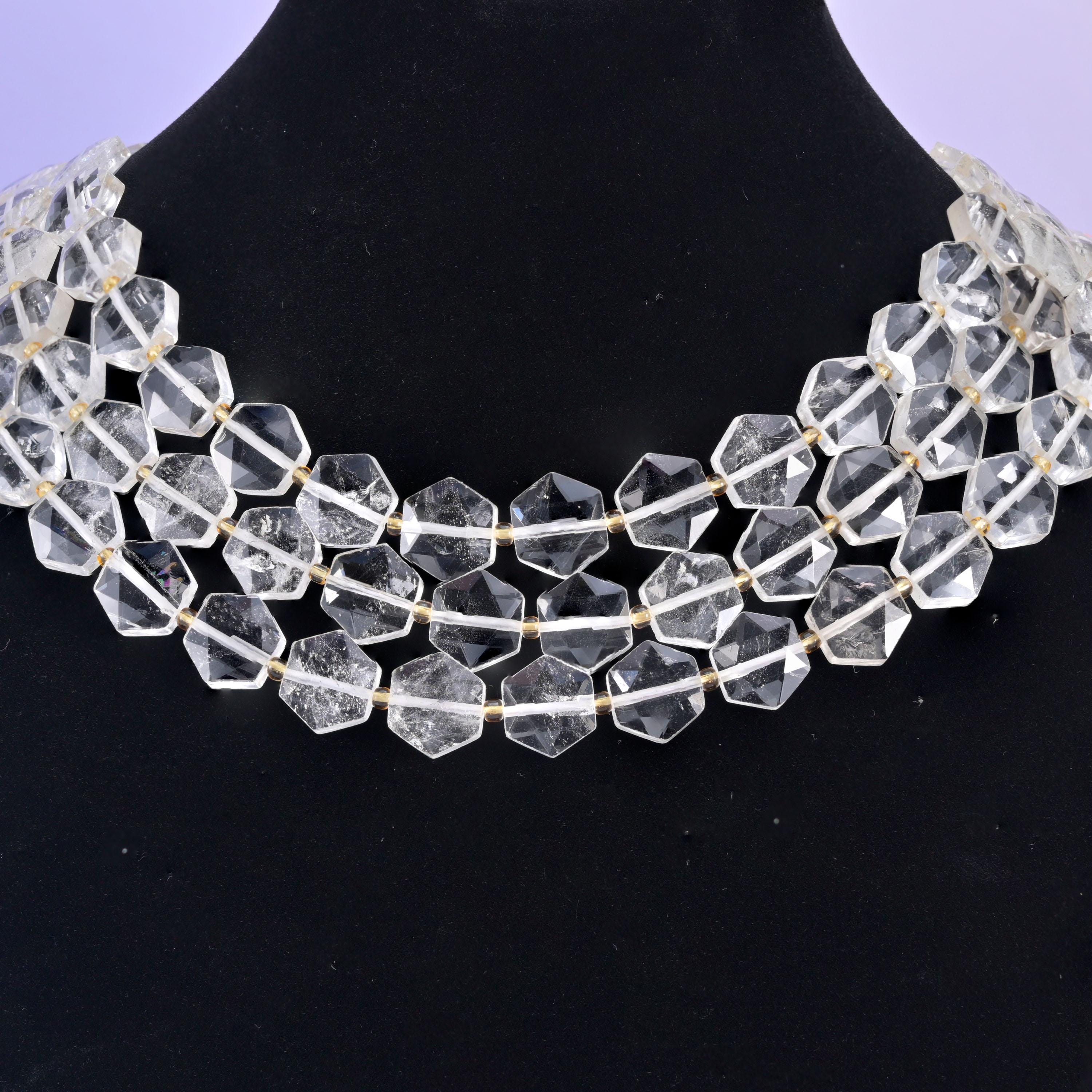 Transparent Clear Quartz Flat Faceted Hexagon Beads Size 12mm Jewelry Making 15.5 Inch Strand