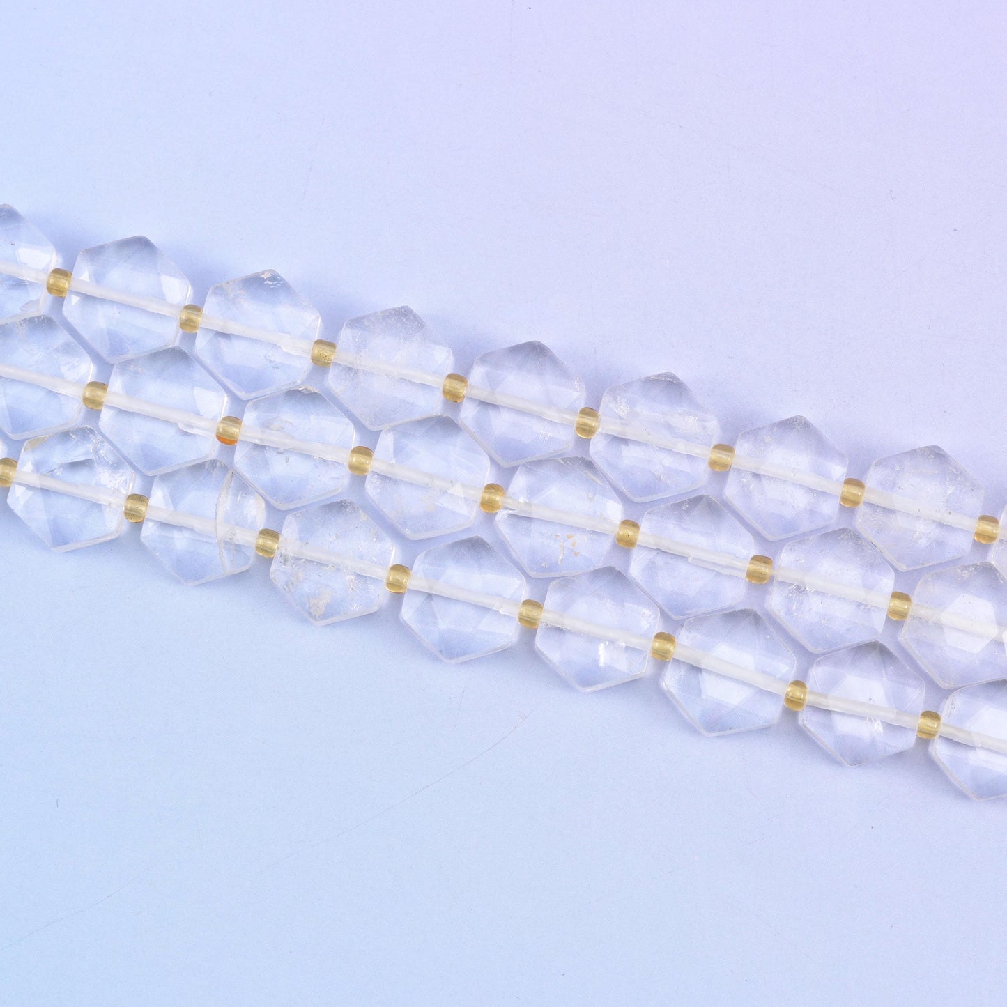 Transparent Clear Quartz Flat Faceted Hexagon Beads Size 12mm Jewelry Making 15.5 Inch Strand