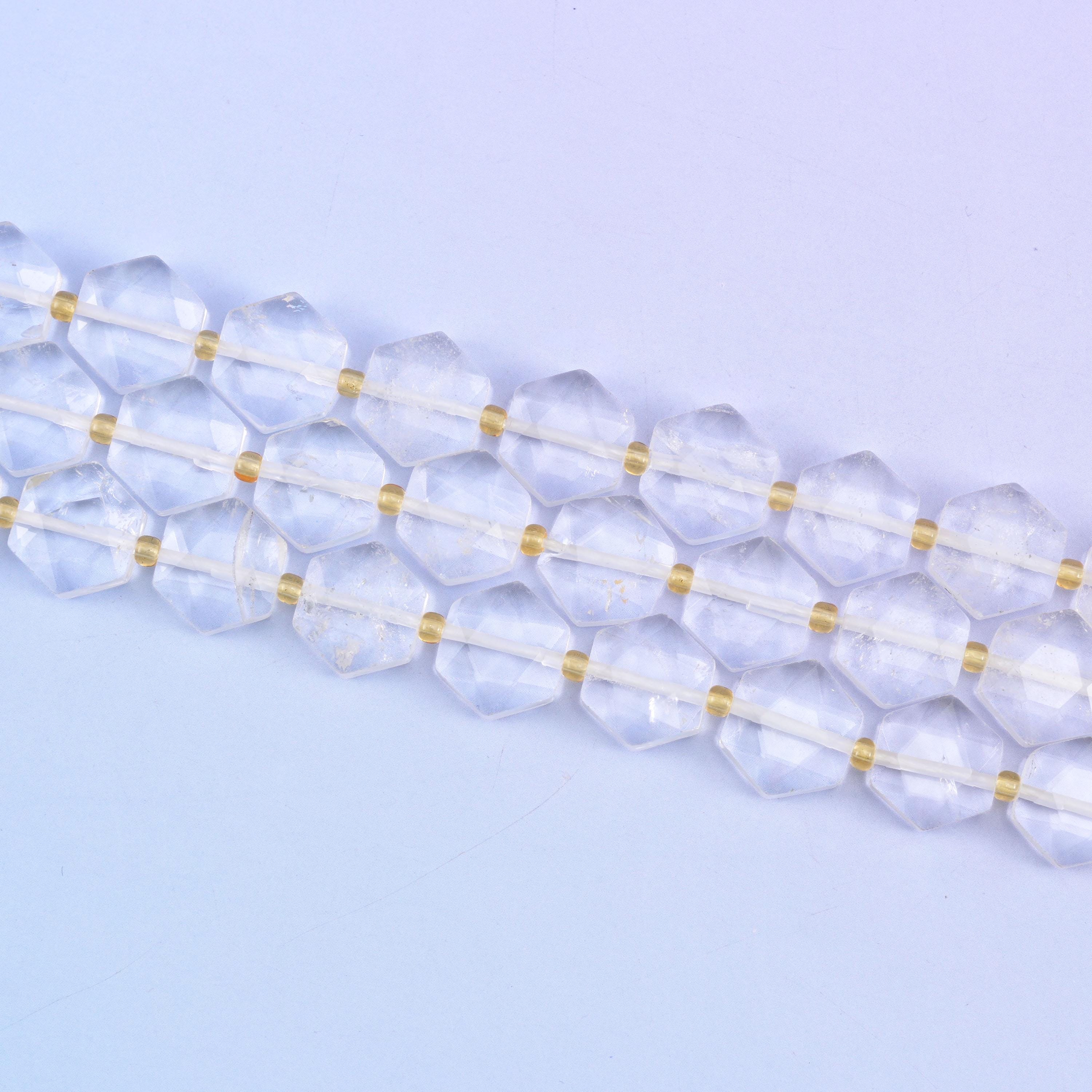 Transparent Clear Quartz Flat Faceted Hexagon Beads Size 12mm Jewelry Making 15.5 Inch Strand