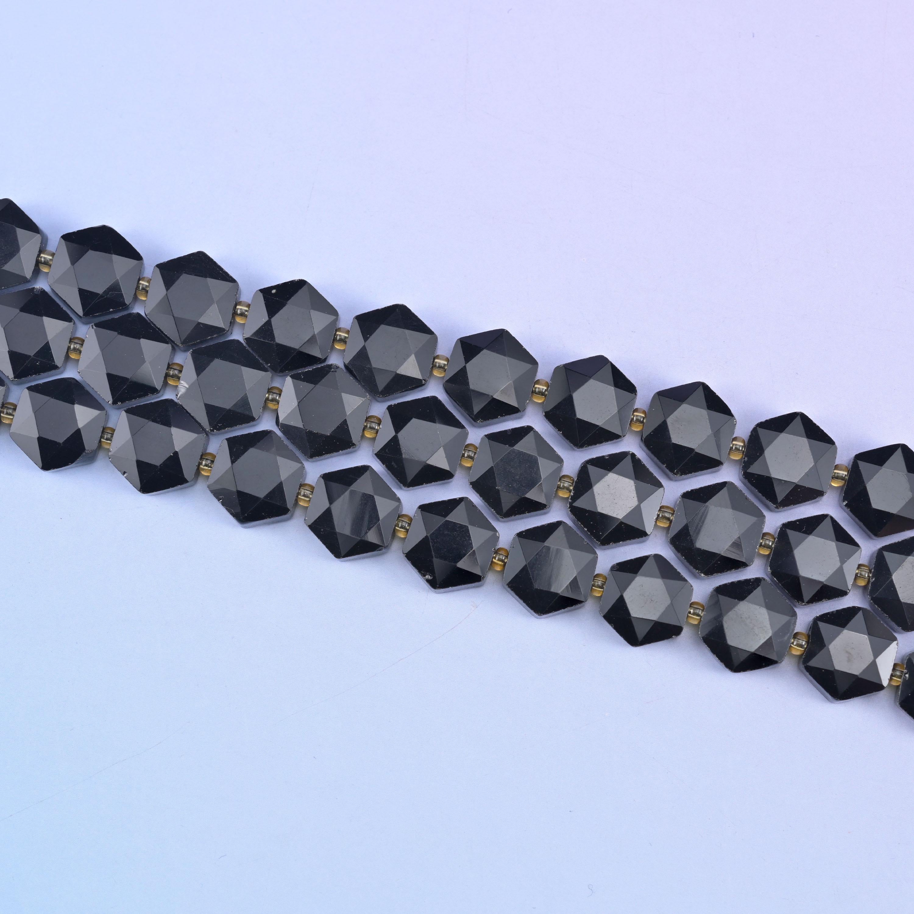 Black Obsidian Flat Faceted Hexagon Beads Size 12mm Jewelry Making 15.5 Inch Strand