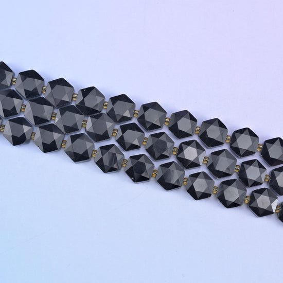 Black Obsidian Flat Faceted Hexagon Beads Size 12mm Jewelry Making 15.5 Inch Strand