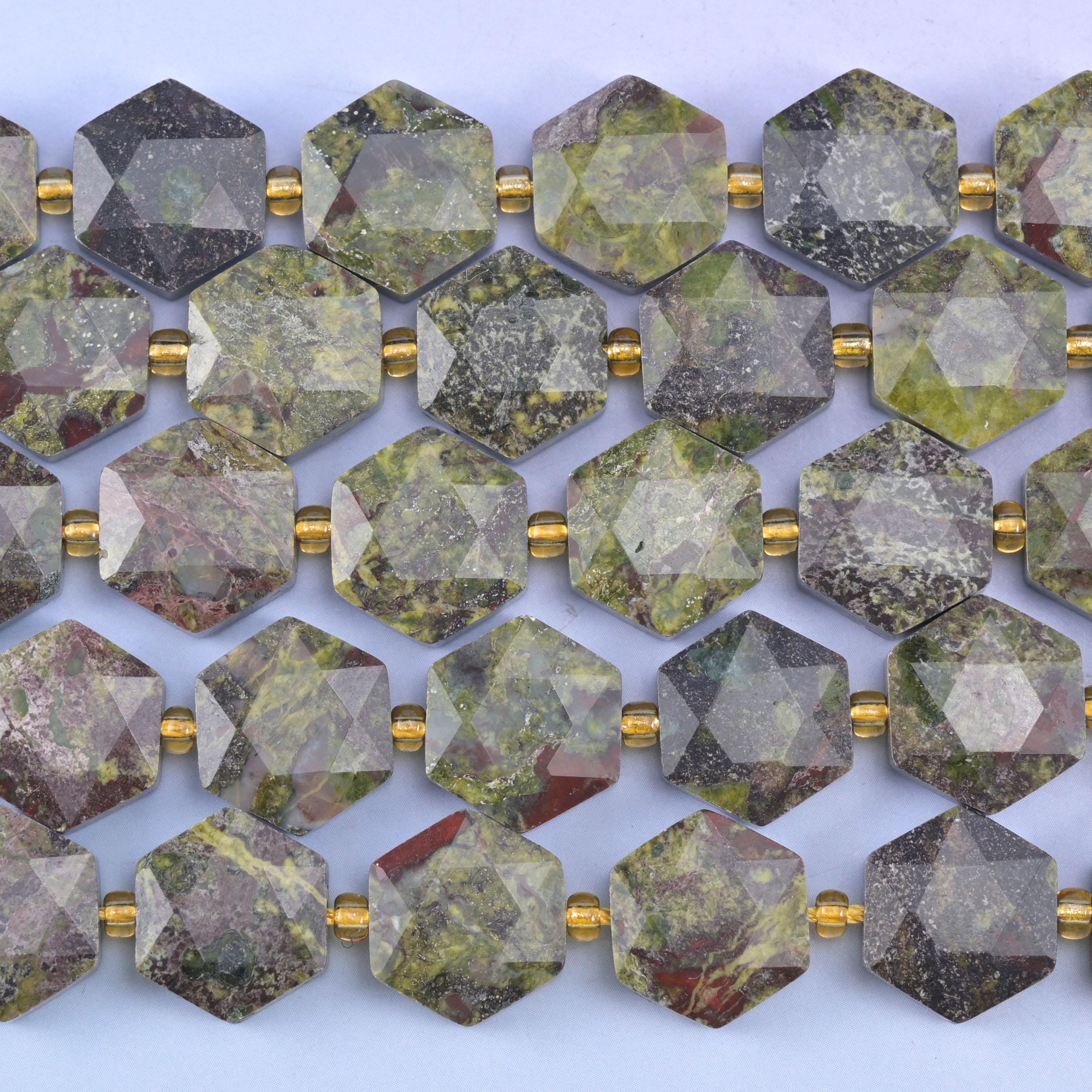 Dragon Bloodstone Flat Faceted Hexagon Beads Size 12mm Jewelry Making 15.5 Inch Strand