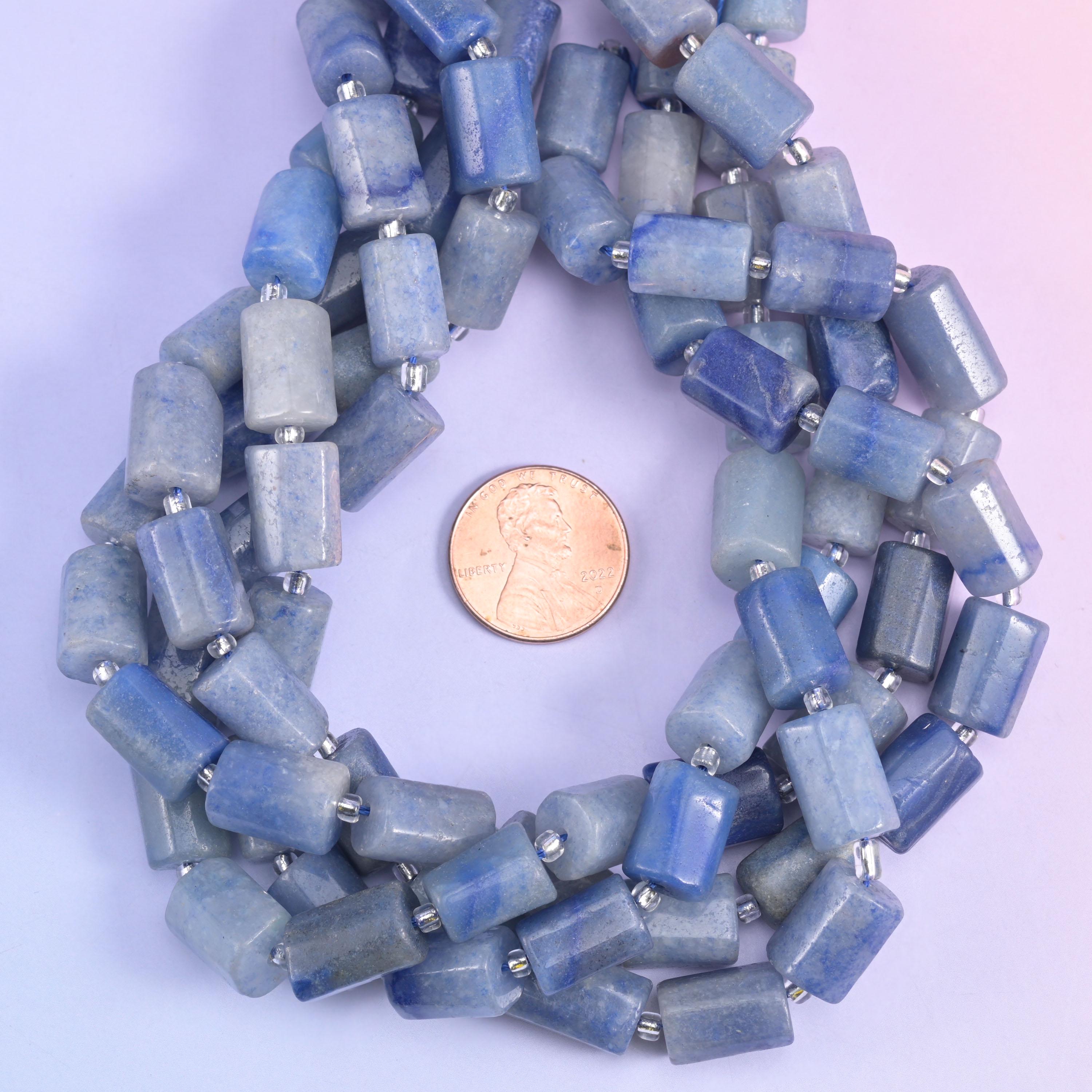 Blue Aventurine Faceted Tube Beads Size 12x8mm Jewelry Making 15.5 Inch Strand