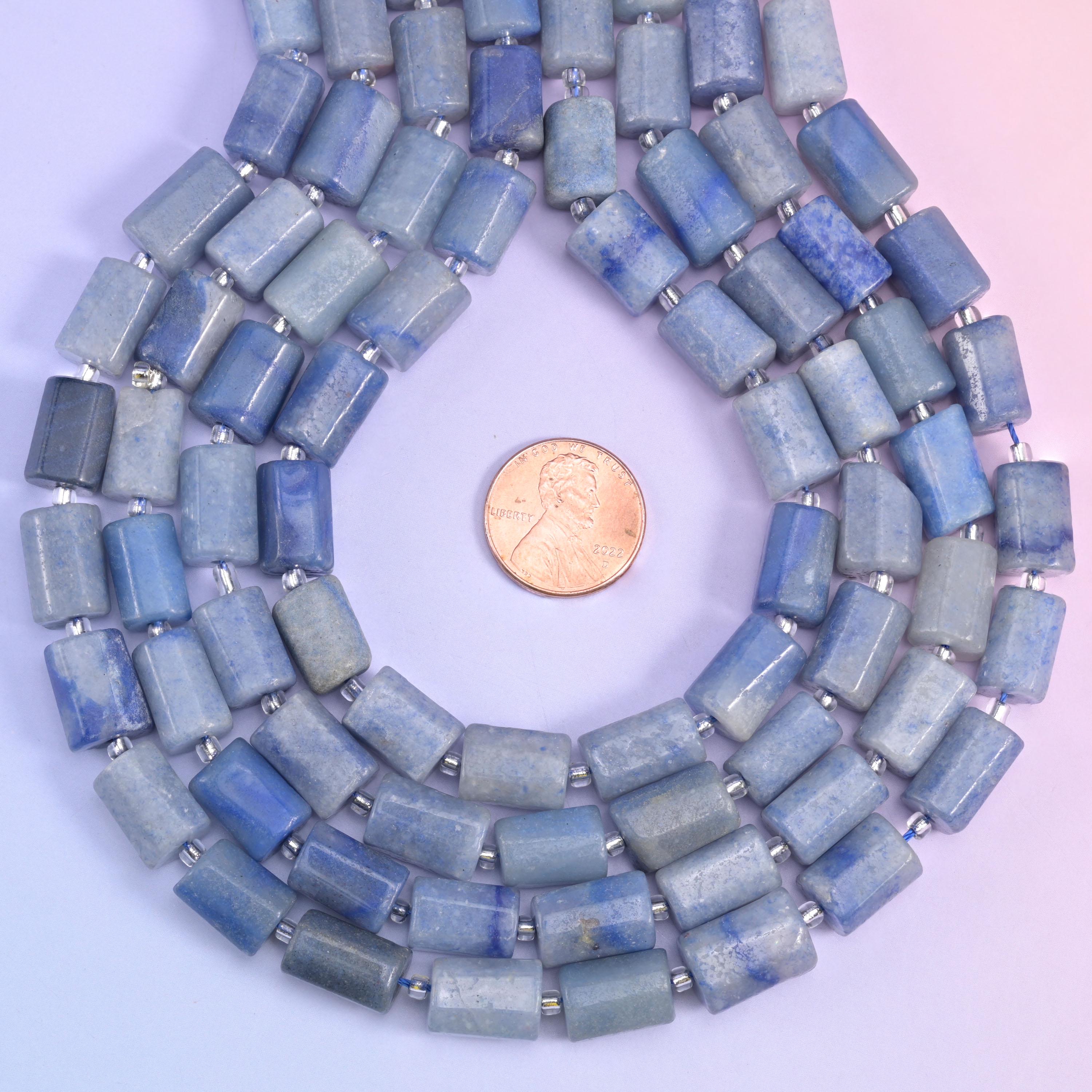 Blue Aventurine Faceted Tube Beads Size 12x8mm Jewelry Making 15.5 Inch Strand