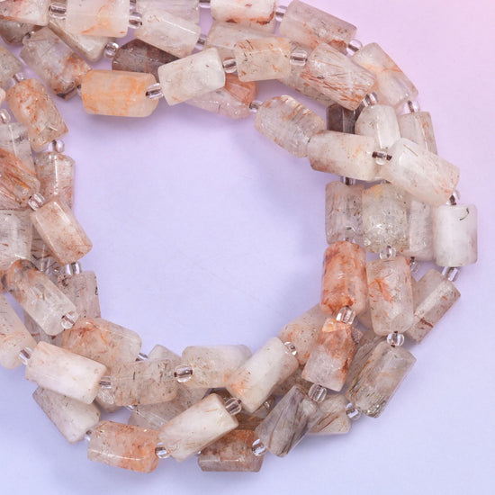 Red Copper Rutilated Quartz Faceted Tube Beads Size 12x8mm Jewelry Making 15.5 Inch Strand