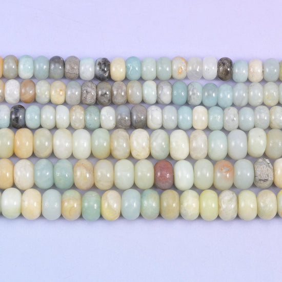 Multi-Color Amazonite Smooth Rondelle Beads Jewelry Making Size 4x6mm 5x8mm 15.5" Strand
