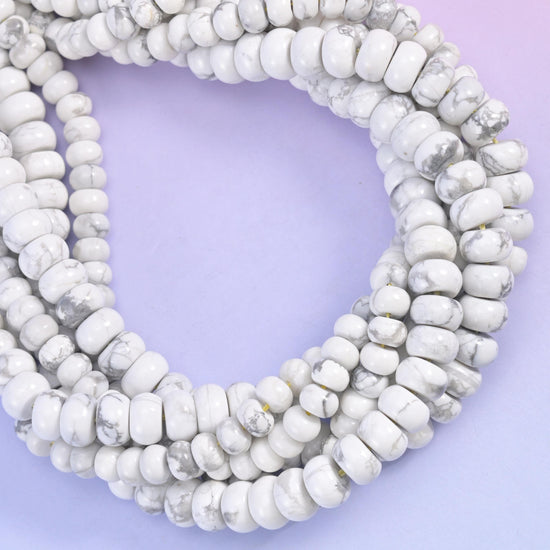 White Howlite Smooth Rondelle Beads Jewelry Making Size 4x6mm 5x8mm 15.5" Strand