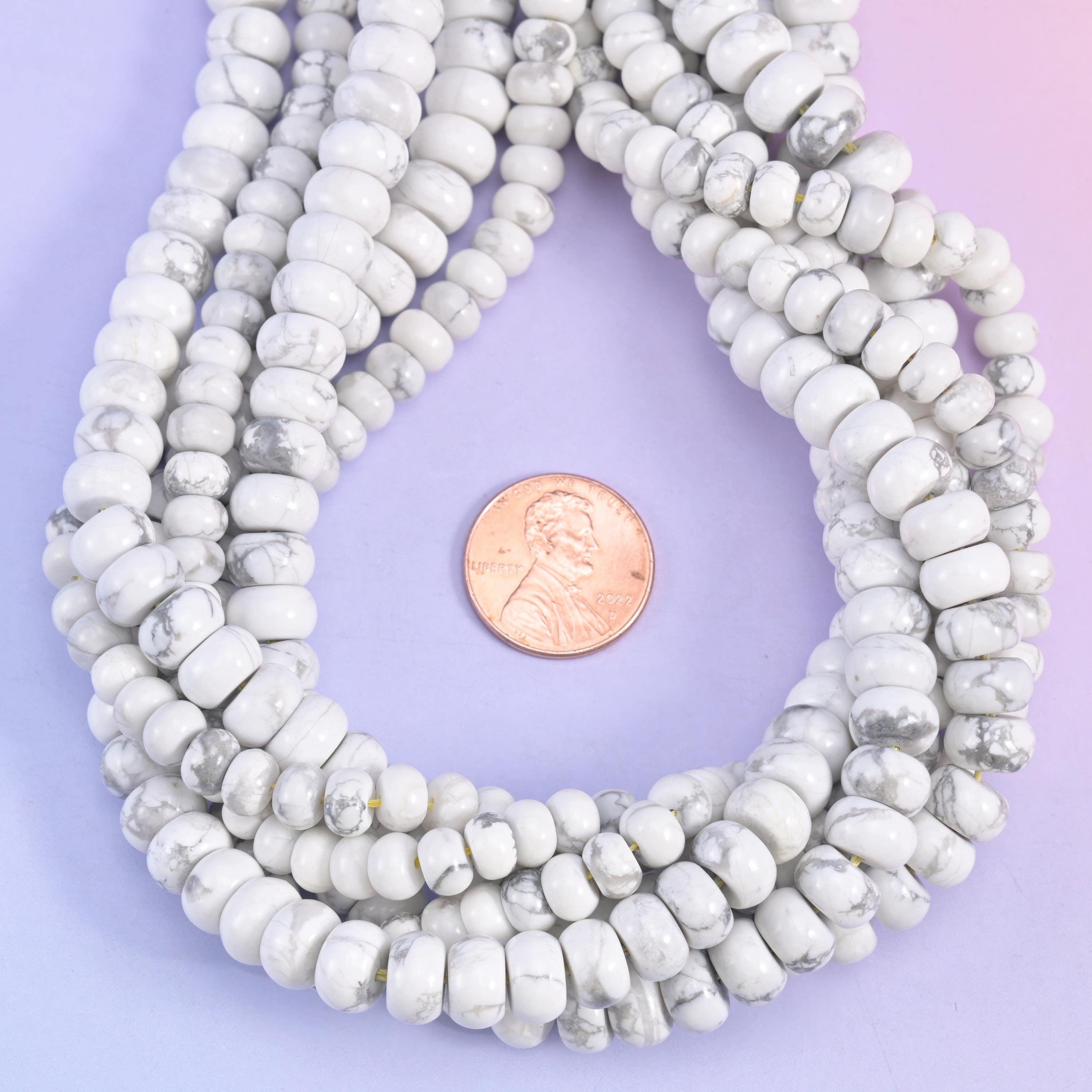White Howlite Smooth Rondelle Beads Jewelry Making Size 4x6mm 5x8mm 15.5" Strand