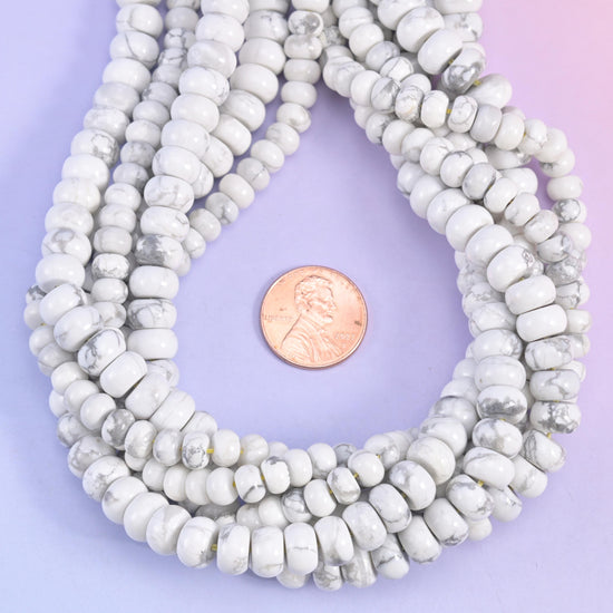 White Howlite Smooth Rondelle Beads Jewelry Making Size 4x6mm 5x8mm 15.5" Strand