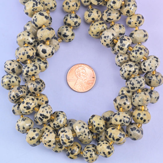 Dalmatian Jasper Pumpkin Rondelle Beads Jewelry Making Size 12x8mm 15" Strand