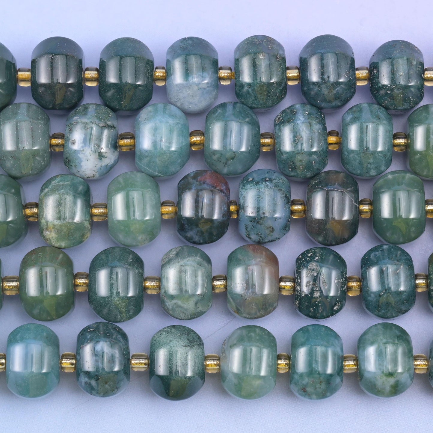 Moss Agate Pumpkin Rondelle Beads Jewelry Making Size 12x8mm 15" Strand