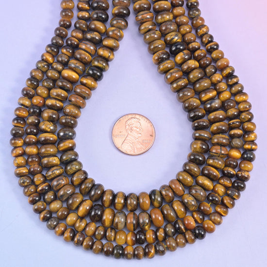 Tiger Eye Smooth Rondelle Beads Jewelry Making Size 4x6mm 5x8mm 15.5" Strand