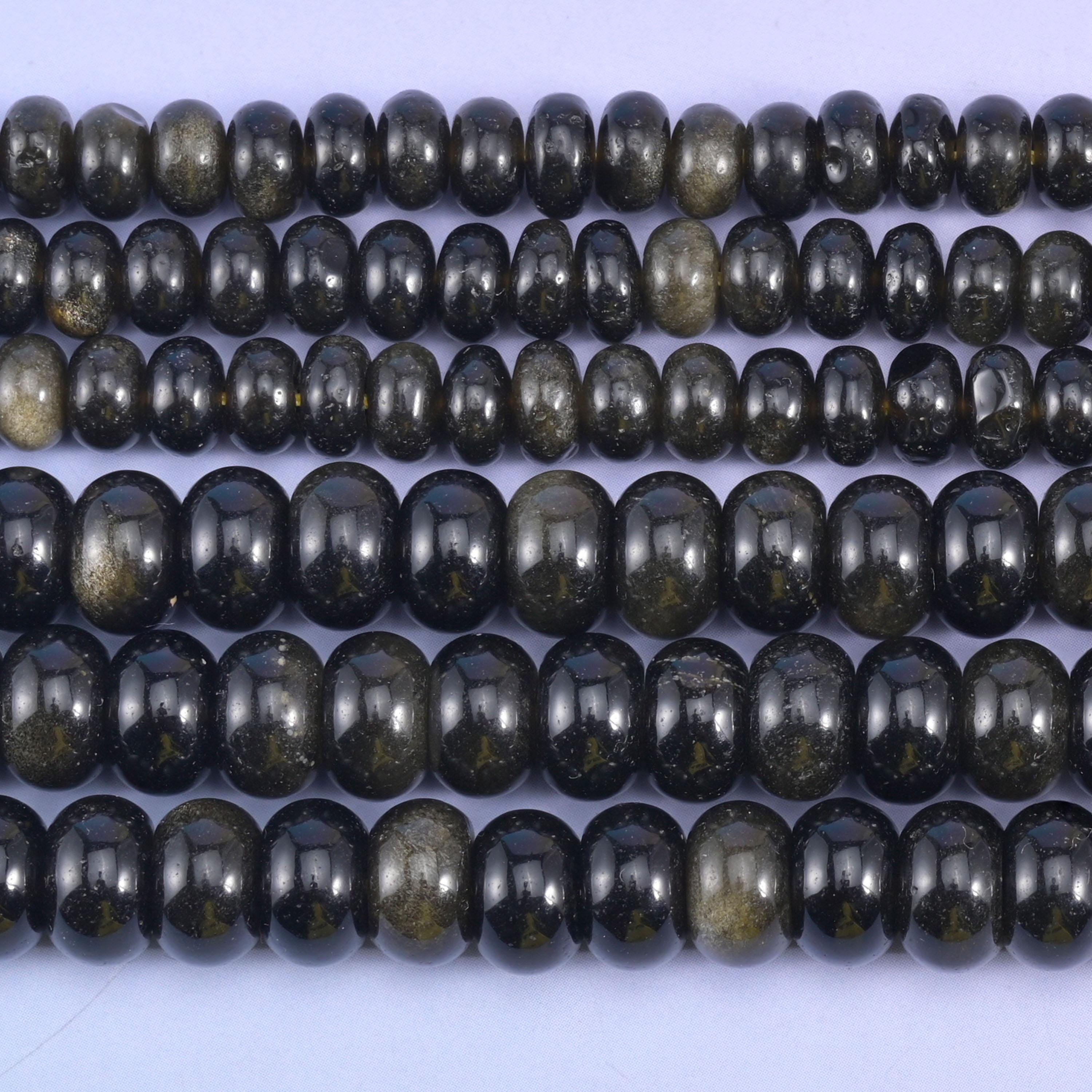 Gold Obsidian Smooth Rondelle Beads Jewelry Making Size 4x6mm 5x8mm 15.5" Strand