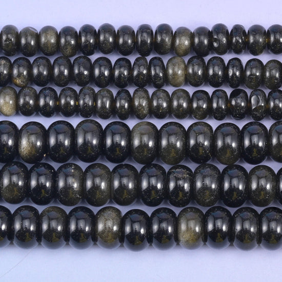 Gold Obsidian Smooth Rondelle Beads Jewelry Making Size 4x6mm 5x8mm 15.5" Strand
