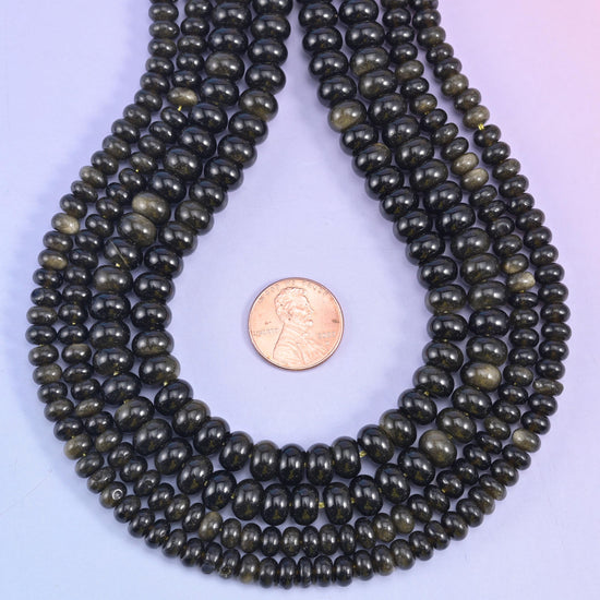 Gold Obsidian Smooth Rondelle Beads Jewelry Making Size 4x6mm 5x8mm 15.5" Strand