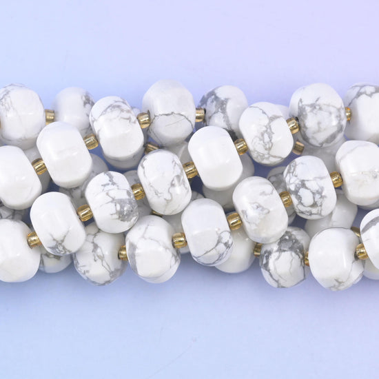 White Howlite Pumpkin Rondelle Beads Jewelry Making Size 12x8mm 15" Strand