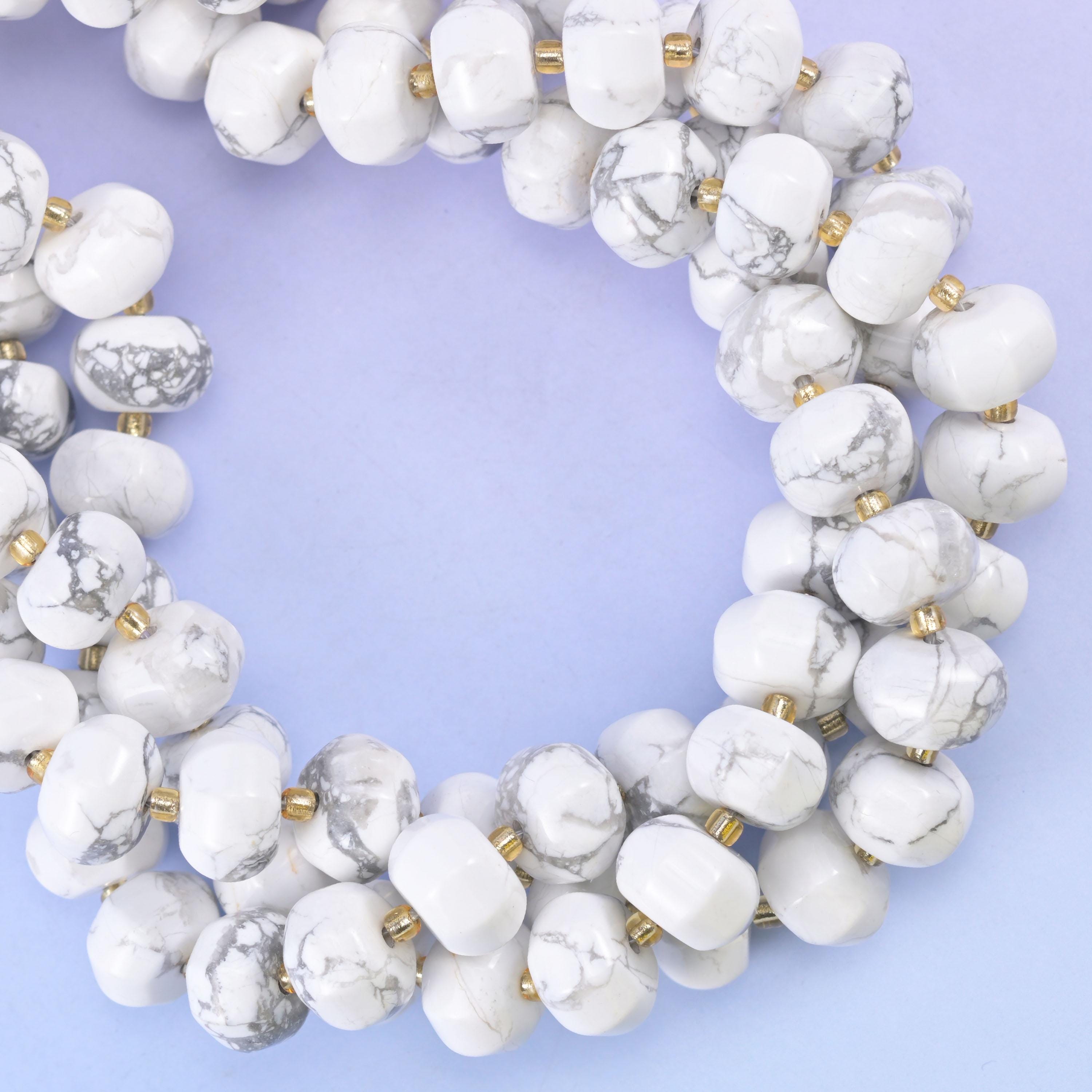 White Howlite Pumpkin Rondelle Beads Jewelry Making Size 12x8mm 15" Strand