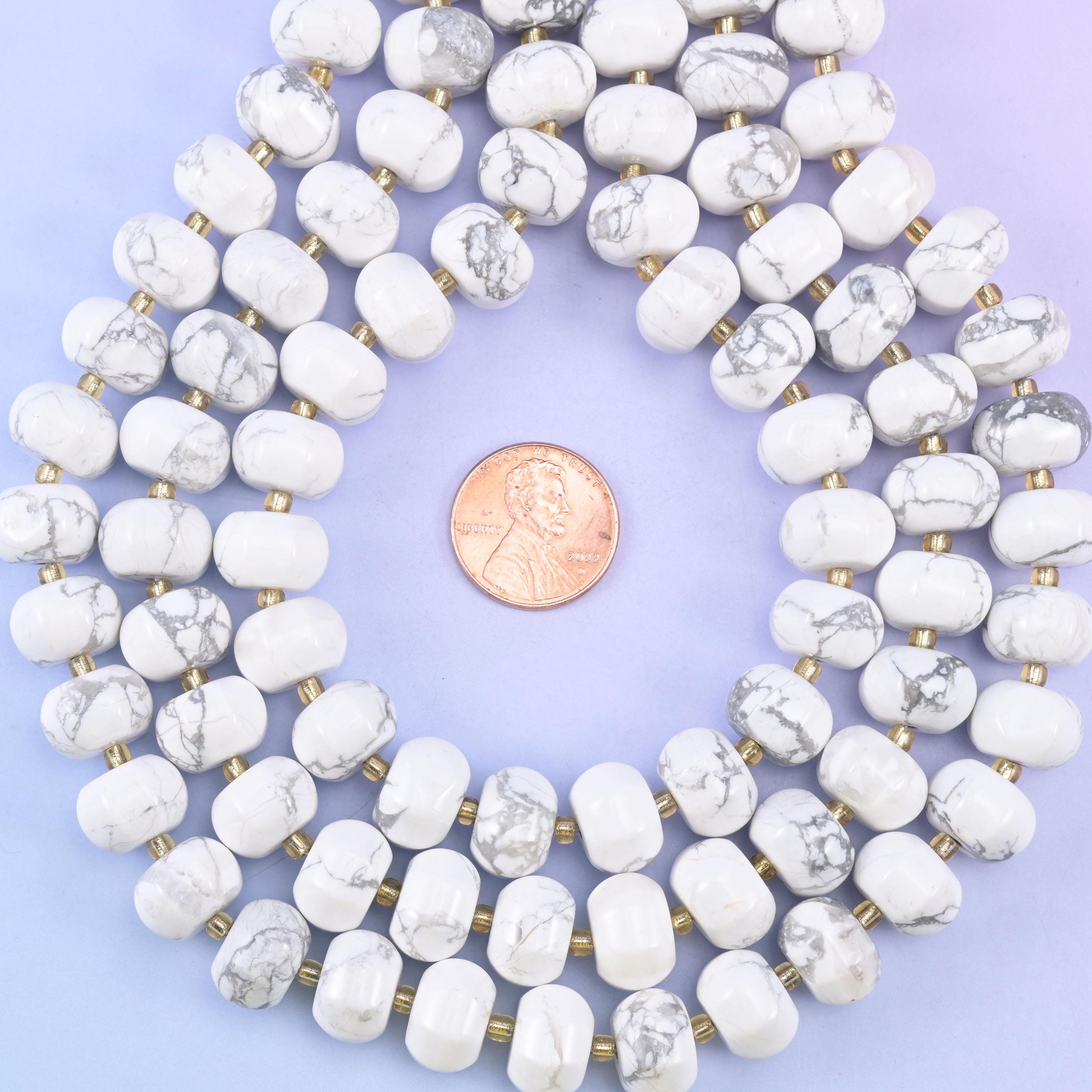 White Howlite Pumpkin Rondelle Beads Jewelry Making Size 12x8mm 15" Strand