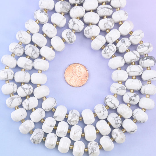 White Howlite Pumpkin Rondelle Beads Jewelry Making Size 12x8mm 15" Strand