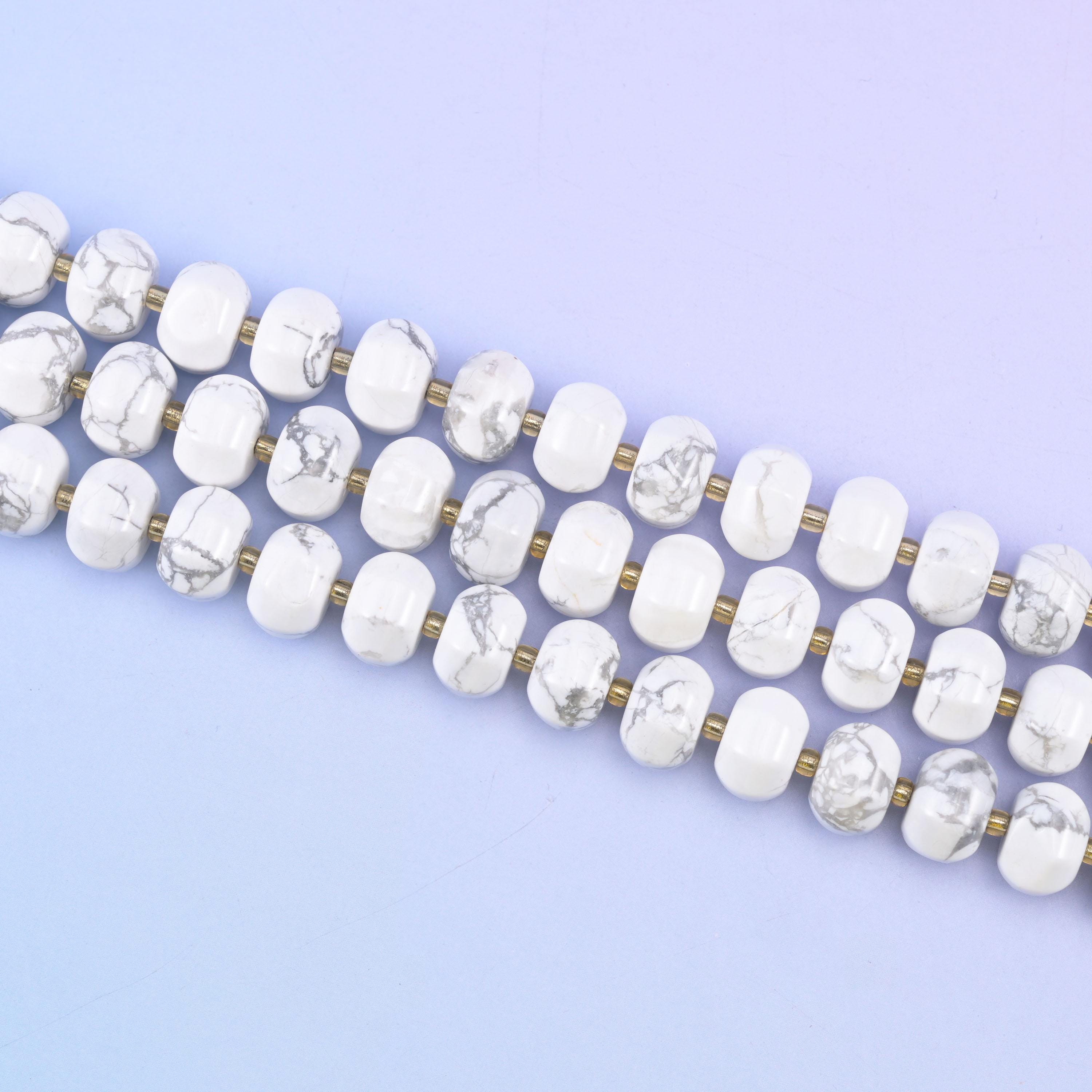 White Howlite Pumpkin Rondelle Beads Jewelry Making Size 12x8mm 15" Strand