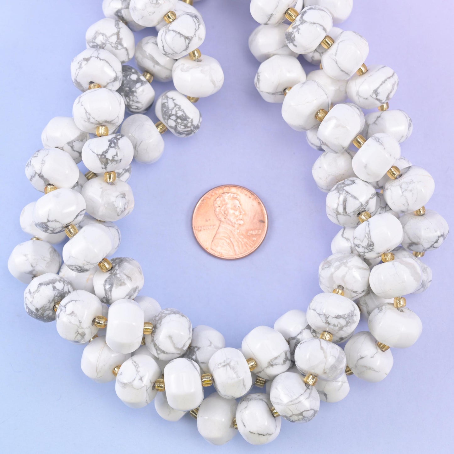 White Howlite Pumpkin Rondelle Beads Jewelry Making Size 12x8mm 15" Strand