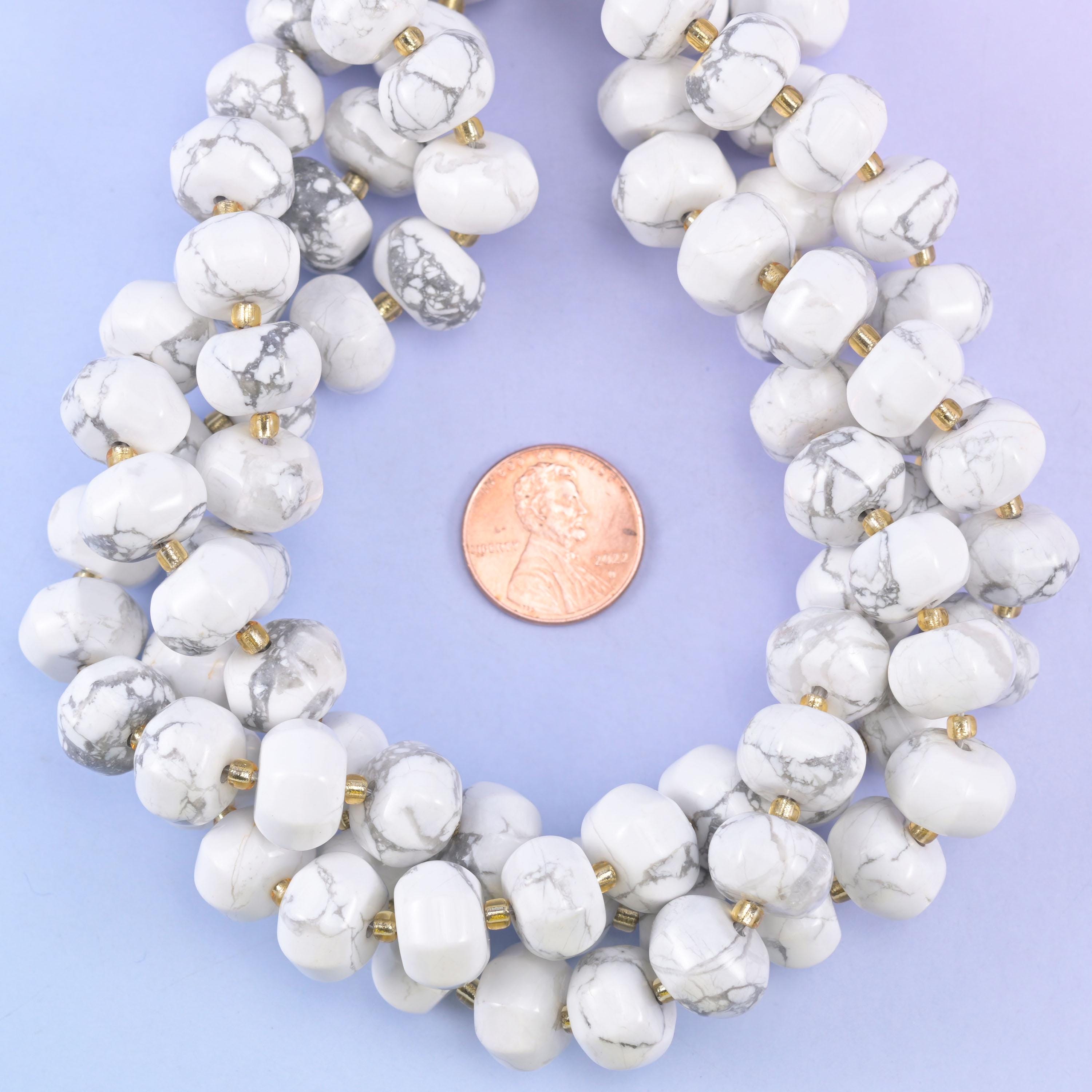 White Howlite Pumpkin Rondelle Beads Jewelry Making Size 12x8mm 15" Strand