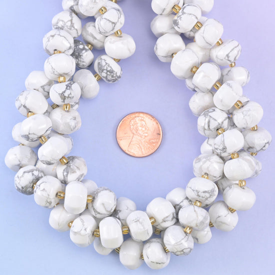 White Howlite Pumpkin Rondelle Beads Jewelry Making Size 12x8mm 15" Strand