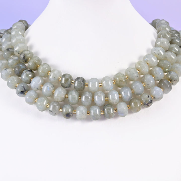 Gray Labradorite Pumpkin Rondelle Beads Jewelry Making Size 12x8mm 15" Strand