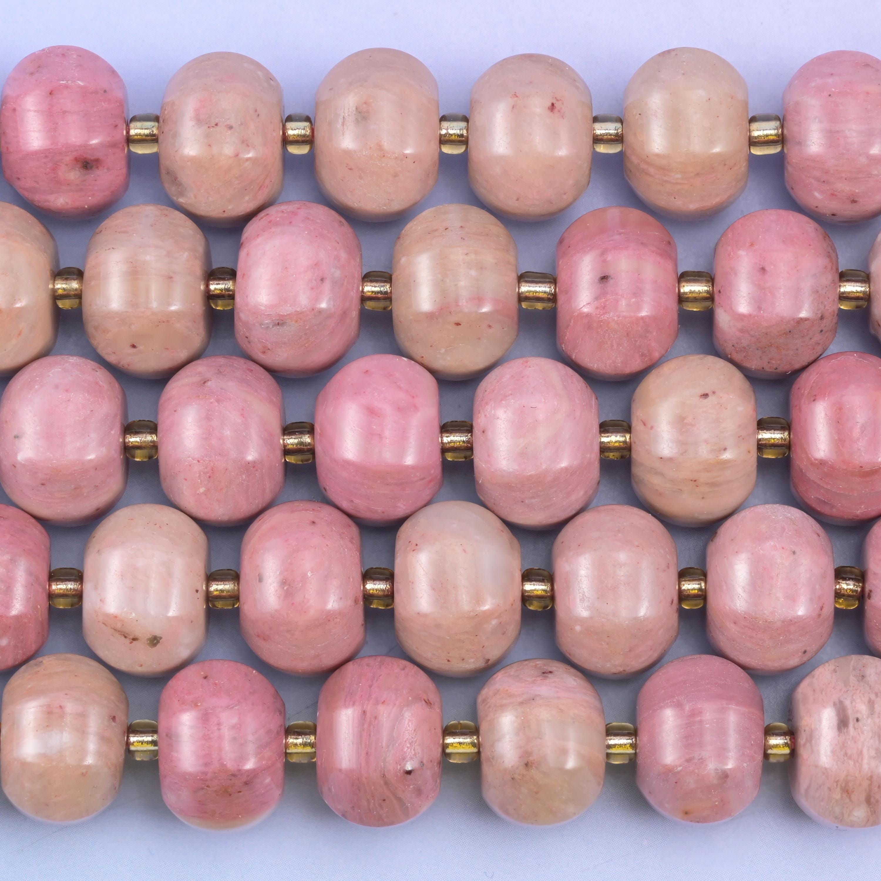 Pink Rhodonite Pumpkin Rondelle Beads Jewelry Making Size 12x8mm 15" Strand