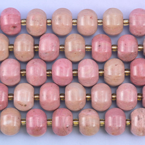 Pink Rhodonite Pumpkin Rondelle Beads Jewelry Making Size 12x8mm 15" Strand