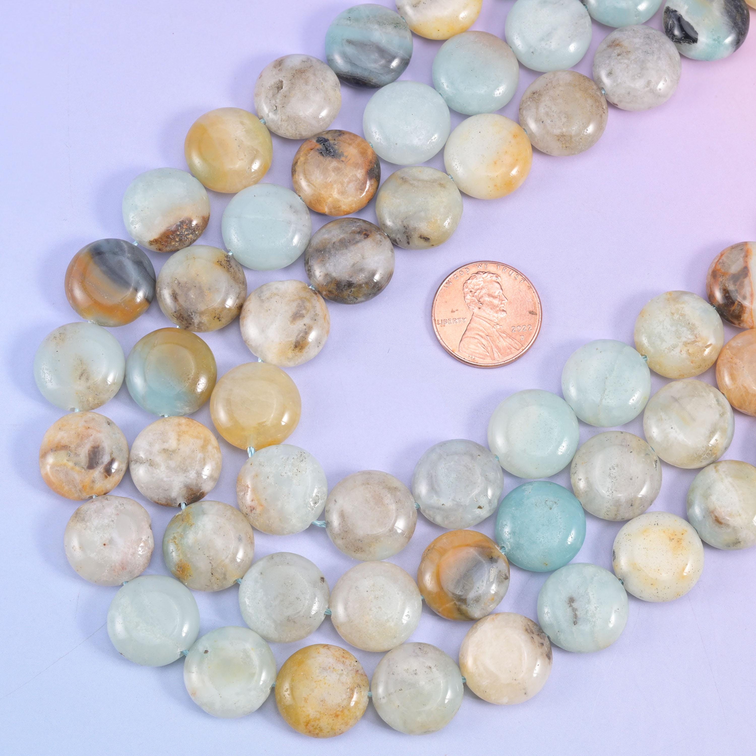 Multi-Color Amazonite Smooth Coin Beads Size 15mm Jewelry Making 15 Inch Strand