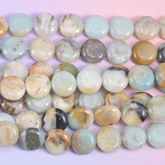 Multi-Color Amazonite Smooth Coin Beads Size 15mm Jewelry Making 15 Inch Strand