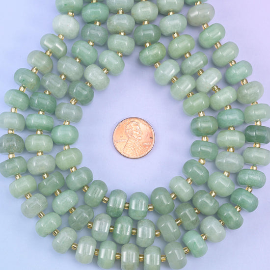 Green Aventurine Pumpkin Rondelle Beads Jewelry Making Size 12x8mm 15" Strand