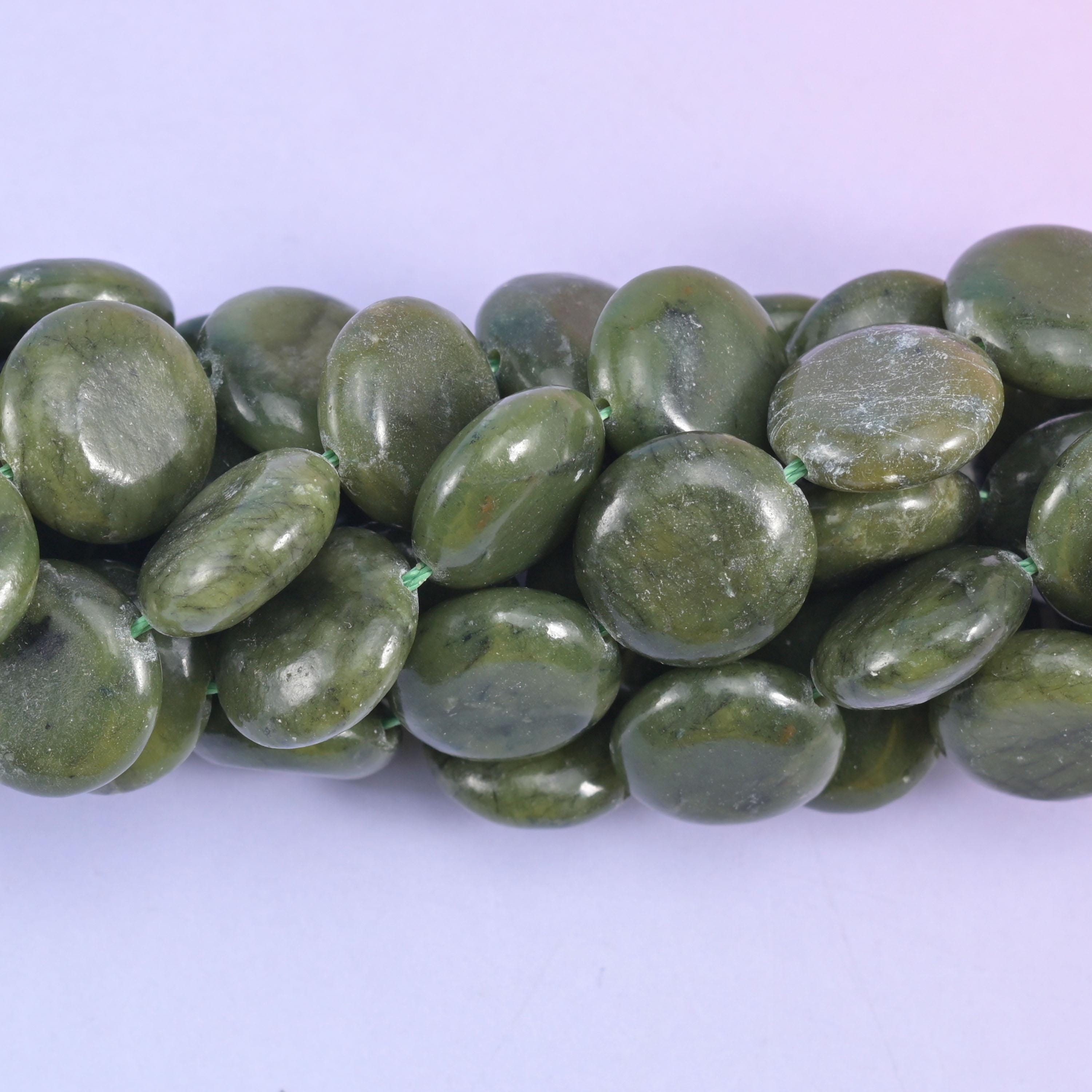 South Green Jade Smooth Coin Beads Size 15mm Jewelry Making 15 Inch Strand
