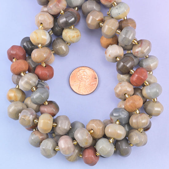 American Picture Jasper Pumpkin Rondelle Beads Jewelry Making Size 12x8mm 15" Strand