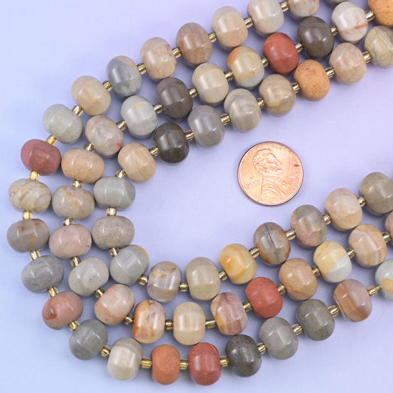 American Picture Jasper Pumpkin Rondelle Beads Jewelry Making Size 12x8mm 15" Strand