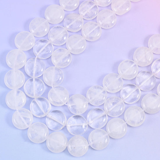 Clear Quartz Smooth Coin Beads Size 15mm Jewelry Making 15 Inch Strand