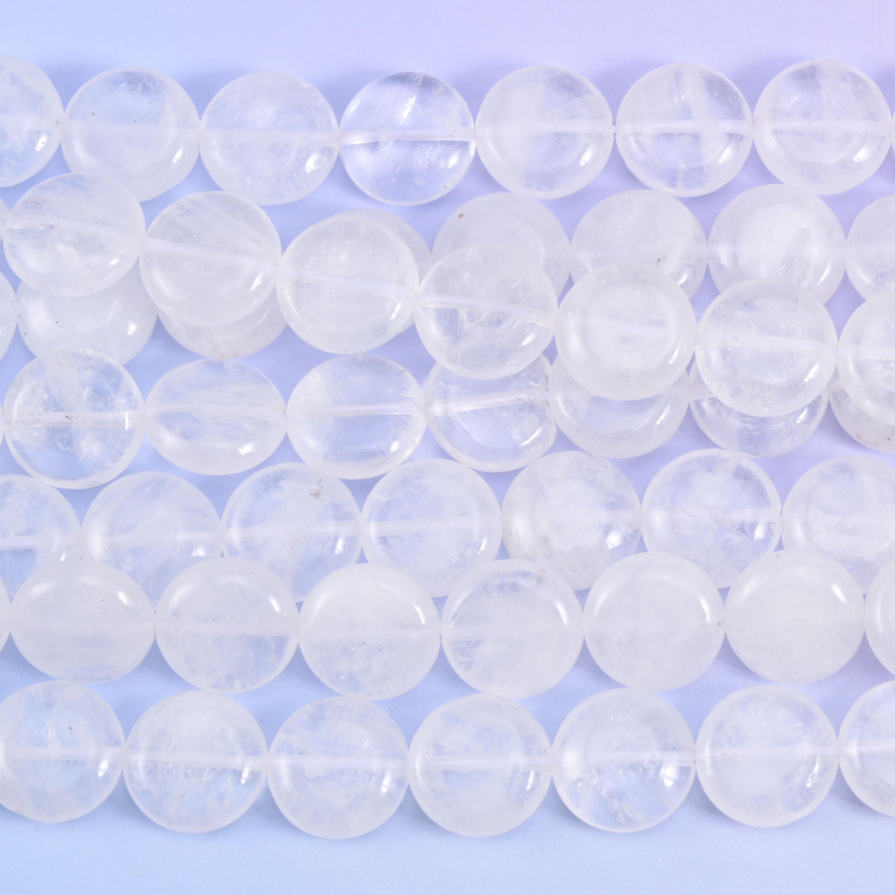 Clear Quartz Smooth Coin Beads Size 15mm Jewelry Making 15 Inch Strand