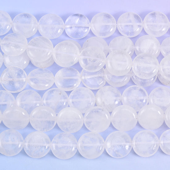 Clear Quartz Smooth Coin Beads Size 15mm Jewelry Making 15 Inch Strand