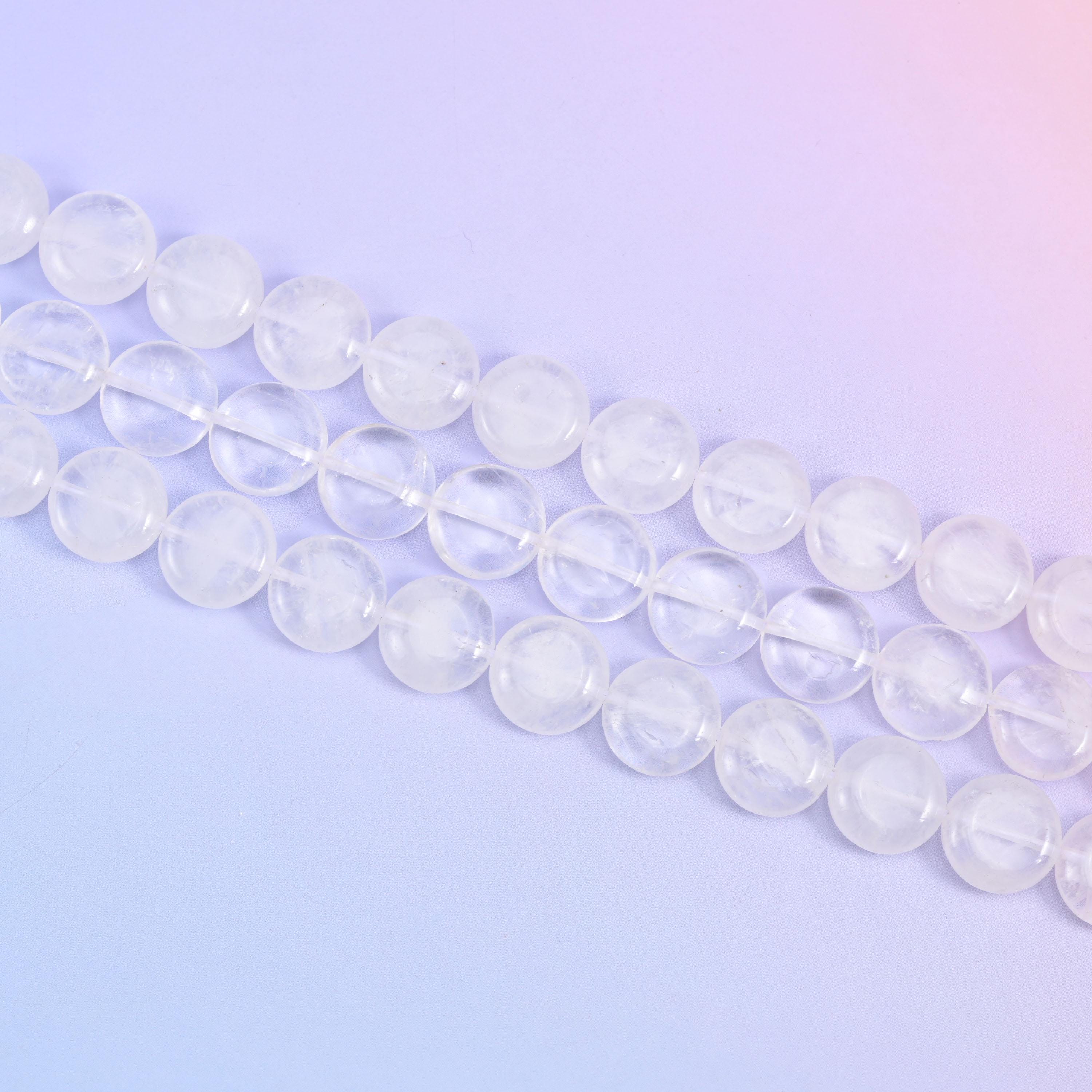 Clear Quartz Smooth Coin Beads Size 15mm Jewelry Making 15 Inch Strand