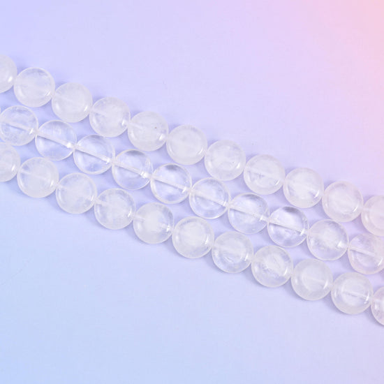Clear Quartz Smooth Coin Beads Size 15mm Jewelry Making 15 Inch Strand