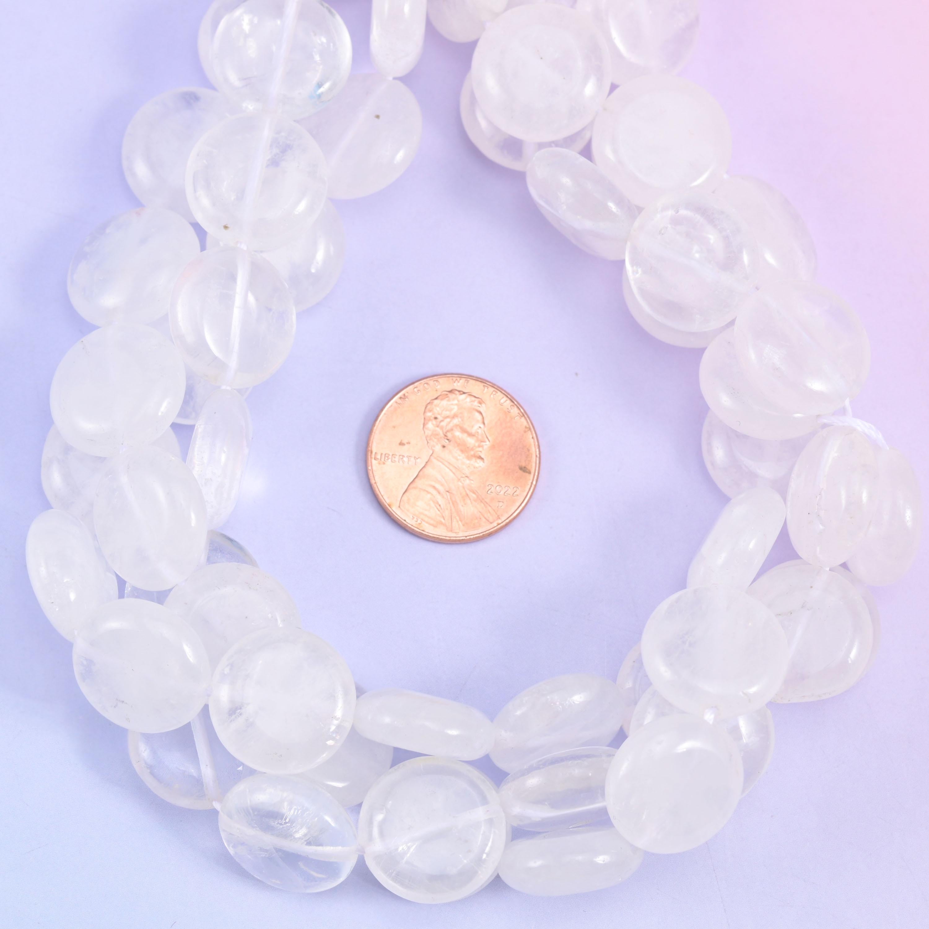 Clear Quartz Smooth Coin Beads Size 15mm Jewelry Making 15 Inch Strand