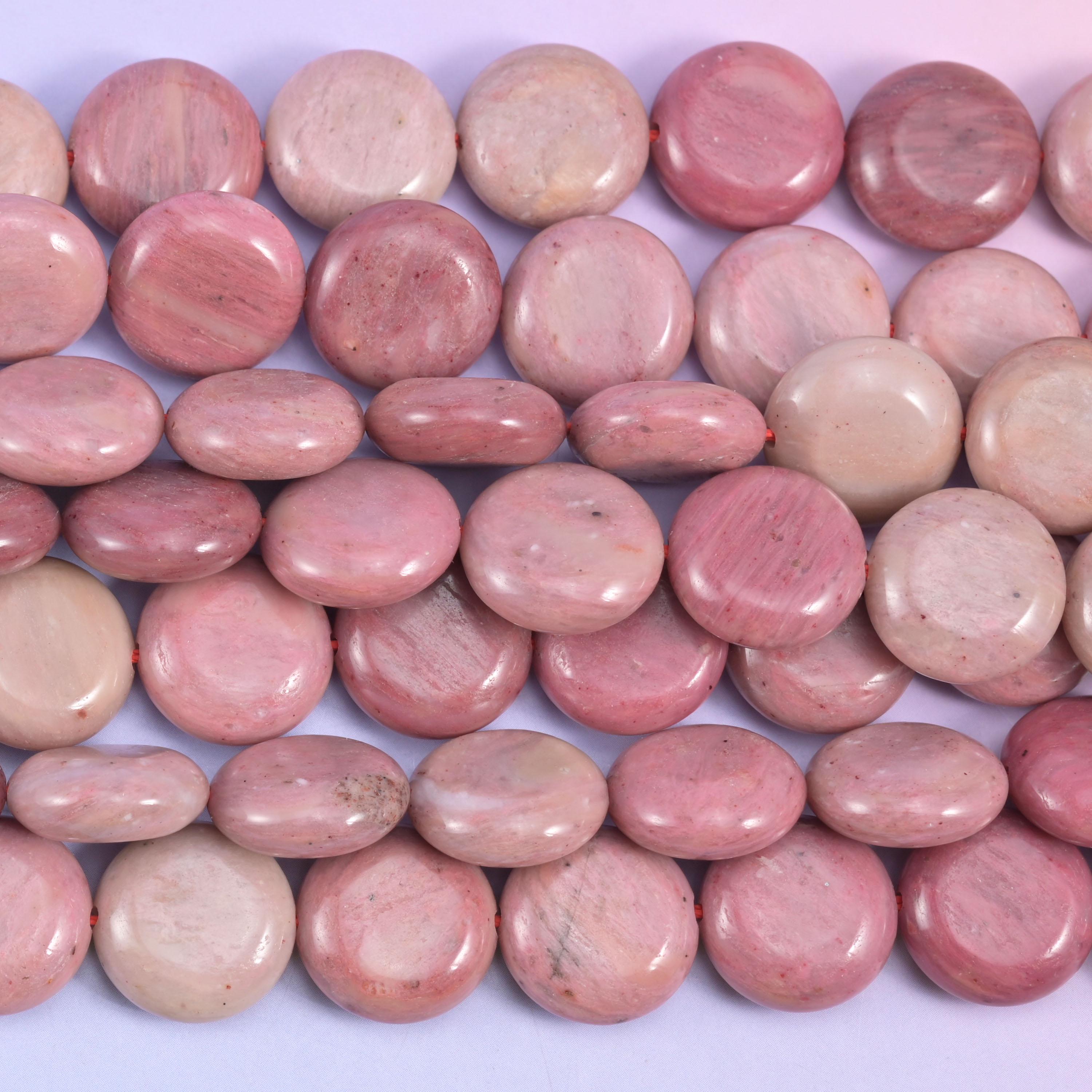 Pink Rhodonite Smooth Coin Beads Size 15mm Jewelry Making 15 Inch Strand