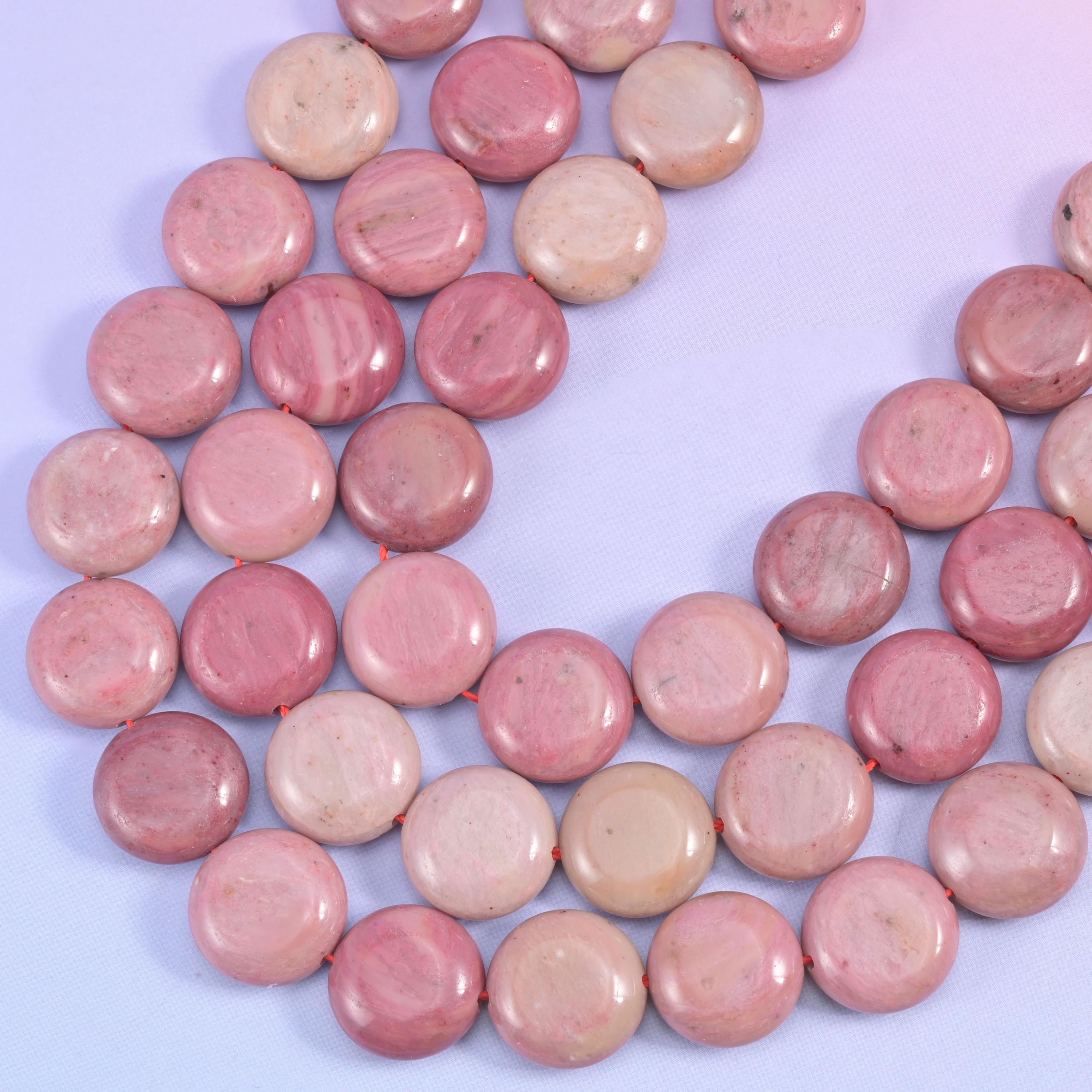 Pink Rhodonite Smooth Coin Beads Size 15mm Jewelry Making 15 Inch Strand