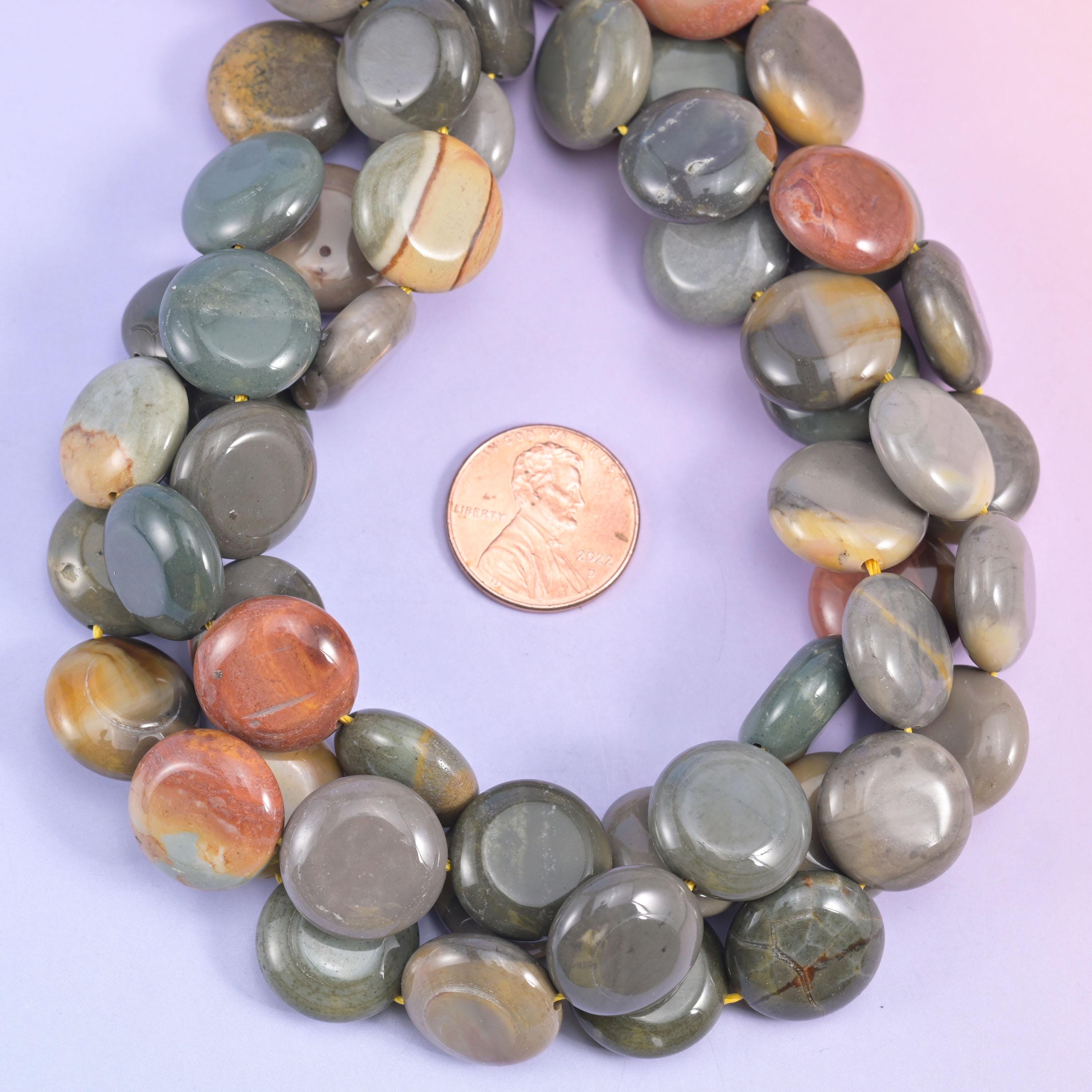 American Picture Jasper Smooth Coin Beads Size 15mm Jewelry Making 15 Inch Strand