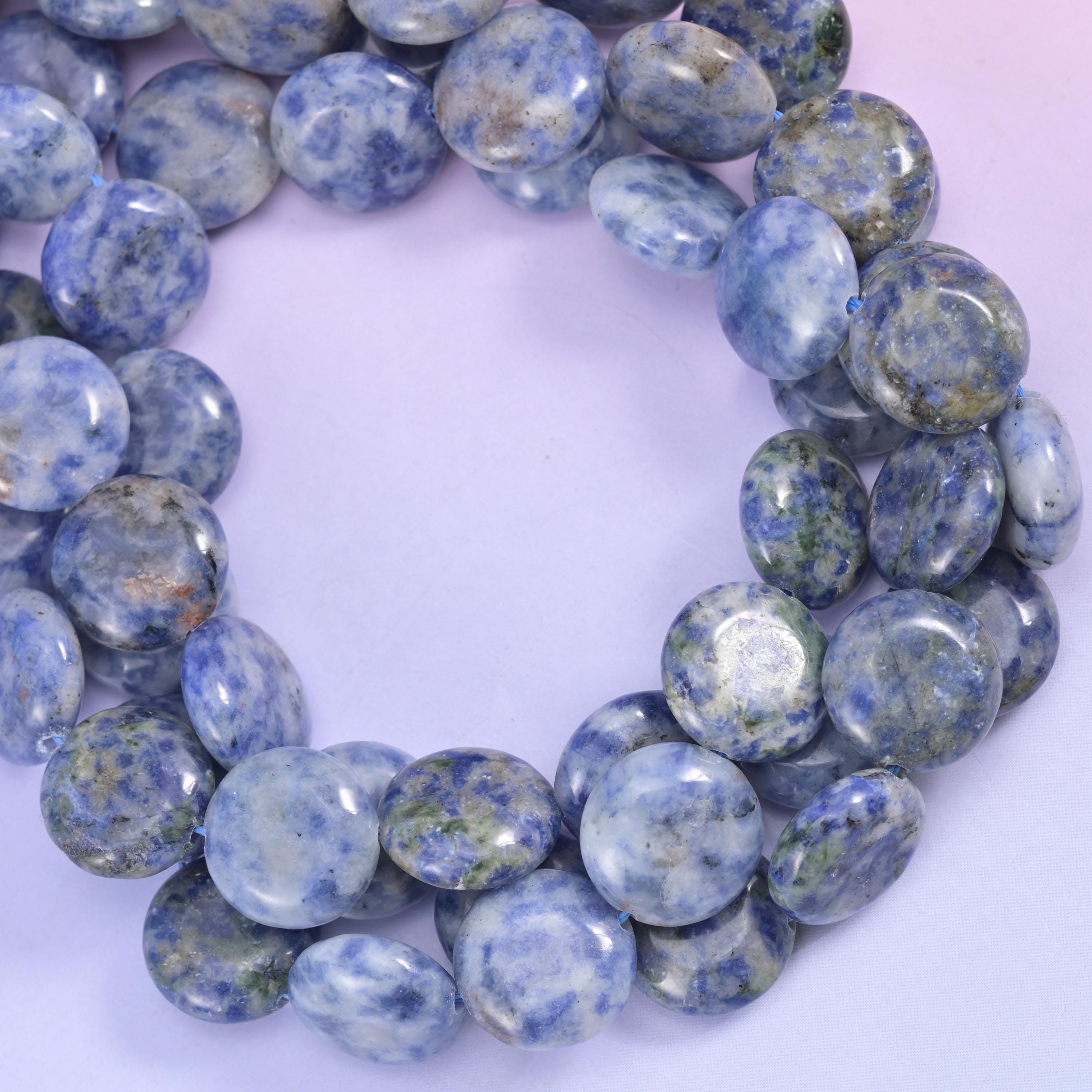 Blue Spot Jasper Smooth Coin Beads Size 15mm Jewelry Making 15 Inch Strand