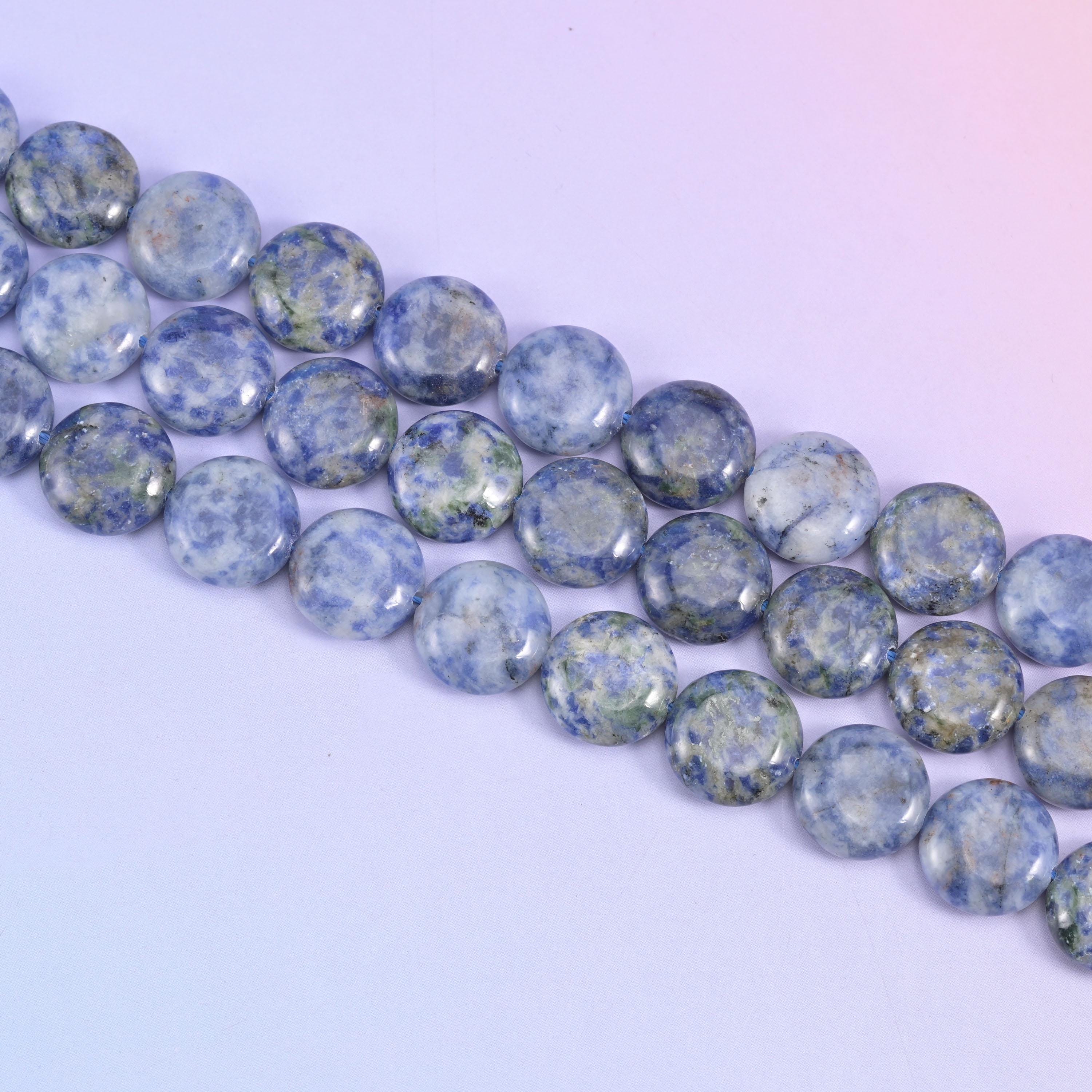 Blue Spot Jasper Smooth Coin Beads Size 15mm Jewelry Making 15 Inch Strand